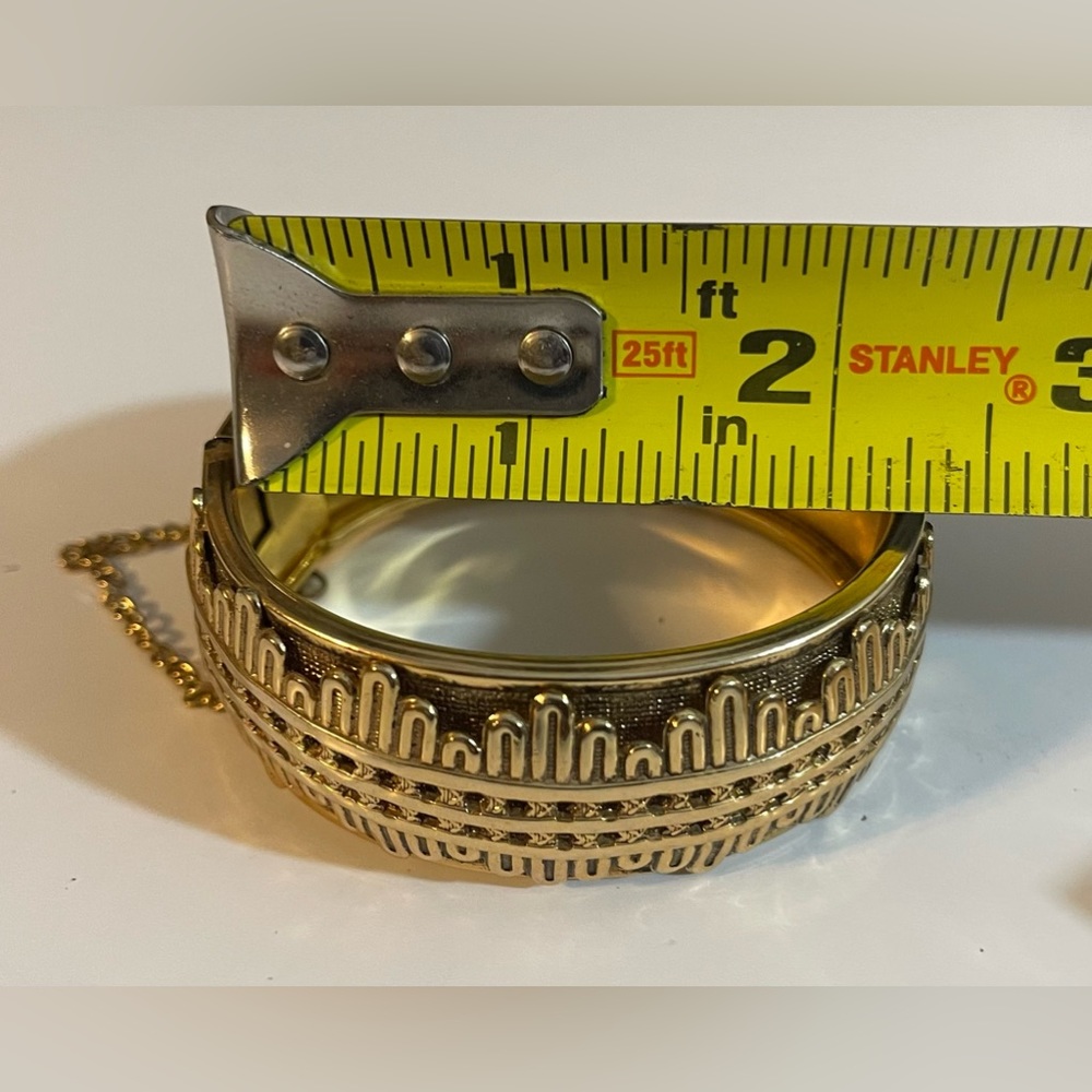 Hinged Gold Tone Bangle Bracelet with Raised Design - Picture 4 of 4